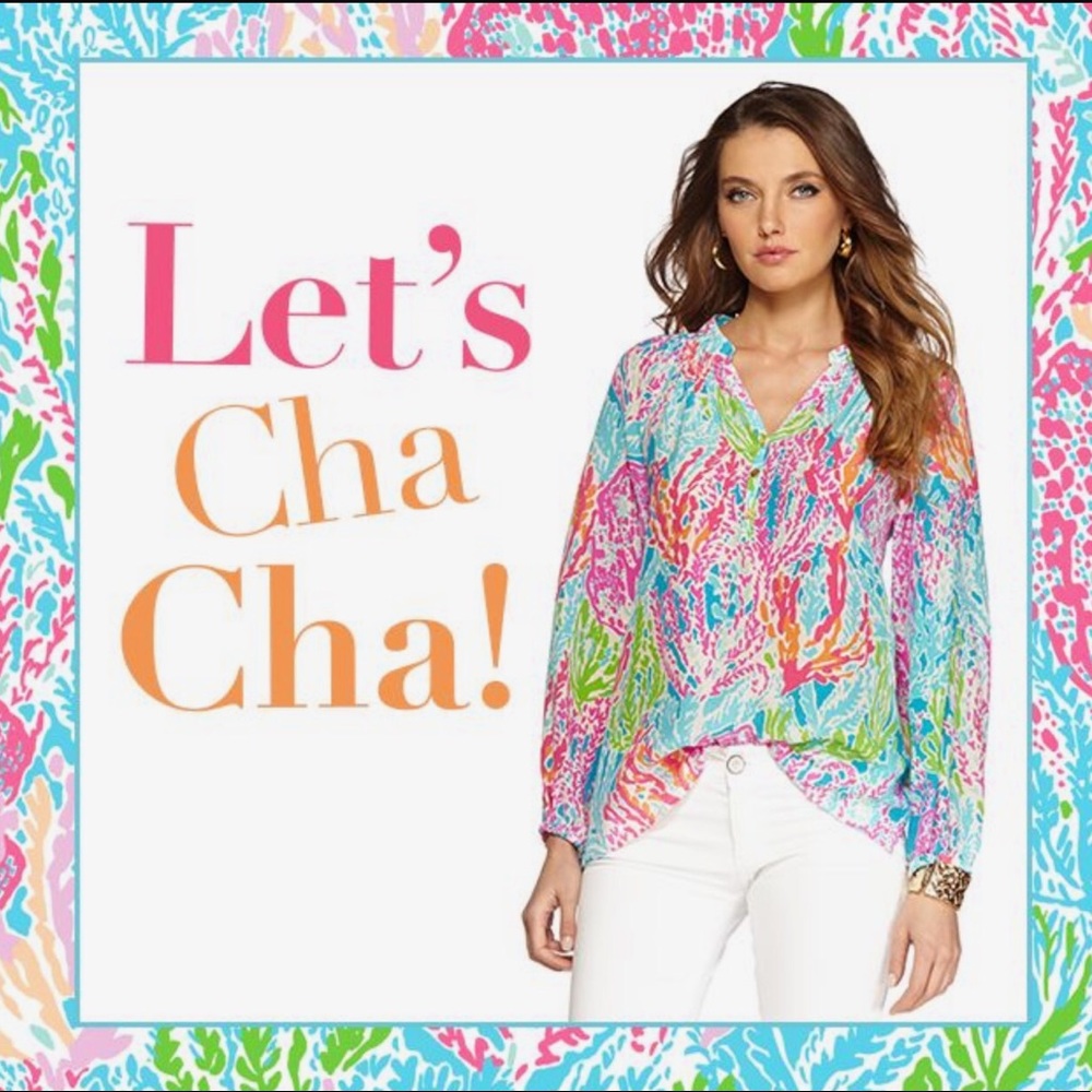 Lilly Pulitzer Elsa silk top in “Let’s Cha Cha”
